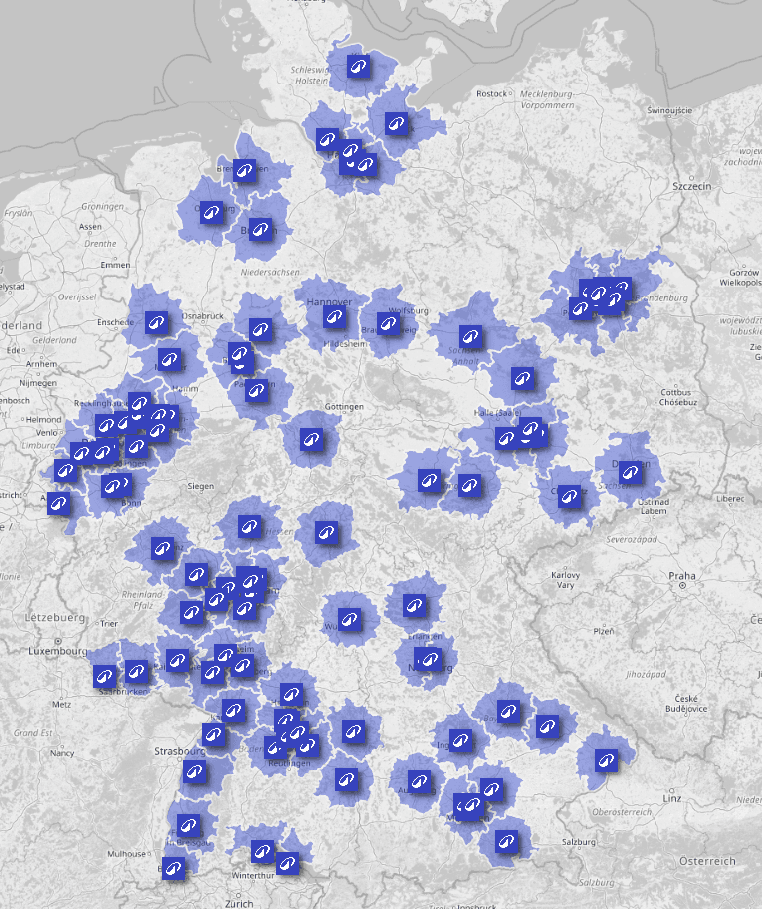 Illustrative Germany catchment and store map